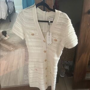 Milly Ivory Textured Knit Button-Front Mini Dress